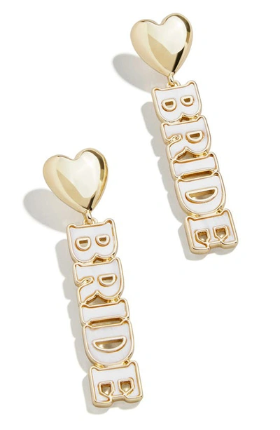 Baublebar Dressed In White Heart & Shell Bride Linear Drop Earrings In Gold Tone In White/gold