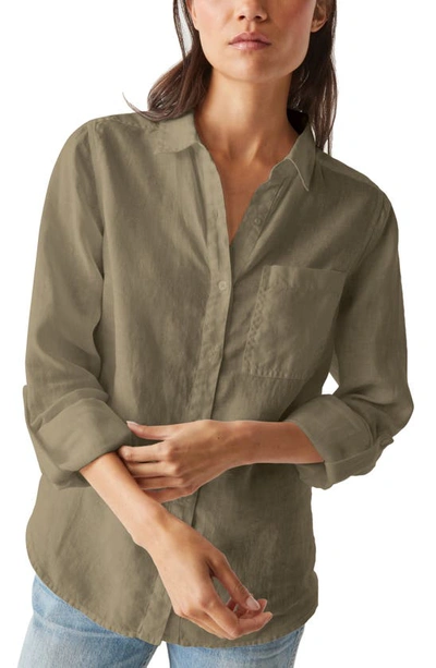 Michael Stars Spencer Linen Button Down Top In Camo