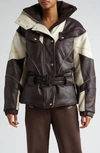 LUAR BELTED TECH FAUX LEATHER PUFFER JACKET