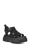 Ugg Nubuck Leather Sandals With Red Platform Sole In Black