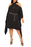 BUXOM COUTURE CROSS HALTER BELTED TUNIC DRESS