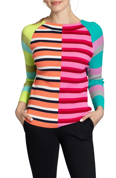 Apny Mixed Stripe Rib Sweater In Pink Multi