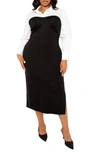 BUXOM COUTURE BUXOM COUTURE CONTRAST LONG SLEEVE MIDI SHIRTDRESS