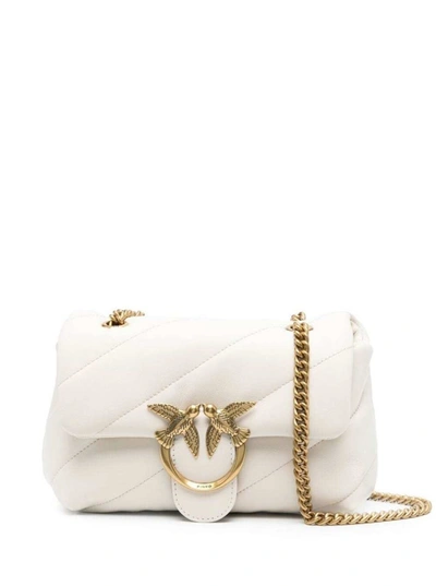 Pinko 'love Classic Puff' White Shoulder Bag With Diagonal Maxi Quilting In Leather Woman