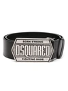 Dsquared2 Logo-plaque Leather Belt In Nero+palladio Vintage
