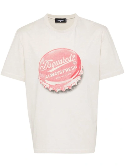 Dsquared2 Cotton Jersey T-shirt In Beige