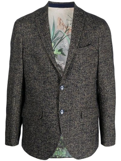 Etro Herringbone-pattern Buttoned Blazer In Gris