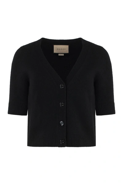 Gucci V-necked Cashmere Cardigan In Black