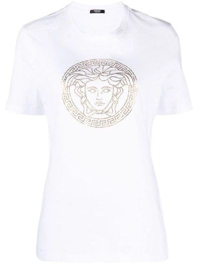 Versace T-shirt In White,gold