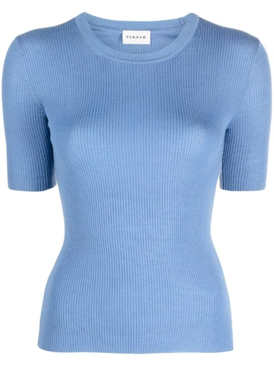 P.a.r.o.s.h Ribbed-knit Wool T-shirt In Azzurro
