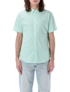Polo Ralph Lauren Stripe Seersucker Short Sleeve Button-down Shirt In Keywest Green White