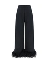 Prada Feathers Cotton Trousers In Nero