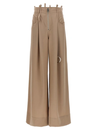 Attico Gabardine Pence Zip Up Wide Pants In Beige