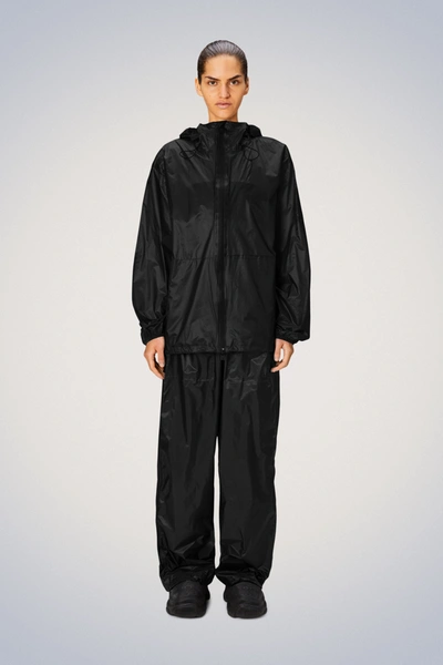 Rains String W Hooded Rain Jacket In Black