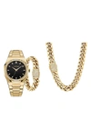 I TOUCH CRYSTAL PAVÉ QUARTZ BRACELET WATCH, ROLO CHAIN BRACELET & NECKLACE SET