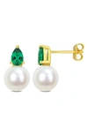 Delmar Lab Created Emerald & Freshwater Pearl Stud Earrings In Green