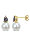 Delmar Lab Created Alexandrite & Freshwater Pearl Stud Earrings In Green