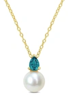 Delmar Lab Created Alexandrite & Freshwater Pearl Pendant Necklace In Green