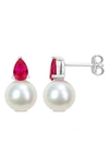 Delmar Lab Created Ruby & Freshwater Pearl Stud Earrings In Red