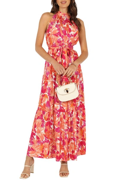 Petal And Pup Caroline Floral Mock Neck Maxi Dress In Red Orange