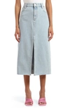 Mavi Jeans Marin Raw Hem Bleached Denim Midi Skirt In Bleached Denim