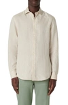 Bugatchi Shaped Fit Solid Linen Button-up Shirt In Beige