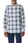 Bugatchi Julian Shaped Fit Plaid Linen Button-up Shirt In Sand