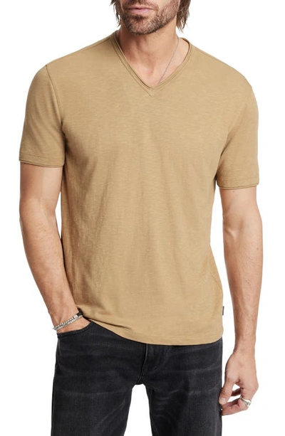 John Varvatos Miles Short Sleeve V Neck Tee In Camel