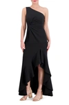 VINCE CAMUTO RUFFLE DETAIL ONE-SHOULDER HIGH-LOW GOWN
