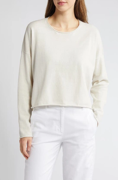Eileen Fisher Long Sleeve Organic Cotton Top In Bone