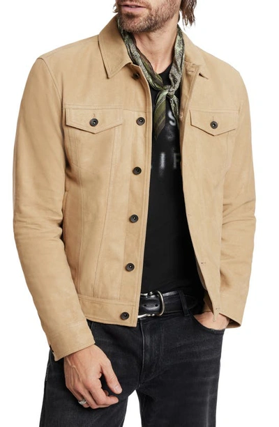 John Varvatos Andrew Leather Trucker Jacket In Camel