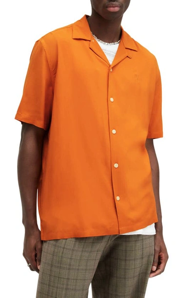 Allsaints Venice Camp Collar Ramskull Shirt In Burnt Orange