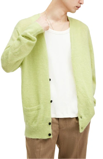 Allsaints Kennedy V-neck Brushed Cardigan In Light Green