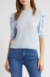 Frame Puff Sleeve Pointelle Cashmere Sweater In Light Blue