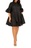Buxom Couture Linen Flutter Mini Dress In Black