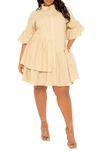 BUXOM COUTURE BUXOM COUTURE FLUTTER SLEEVE COTTON & LINEN SHIFT DRESS