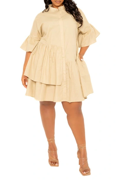 Buxom Couture Linen Flutter Mini Dress In Beige