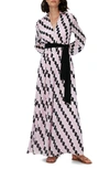 Diane Von Furstenberg Higos Geo Print Long Sleeve Wide Leg Jumpsuit In Freedom Flags Lg Pink