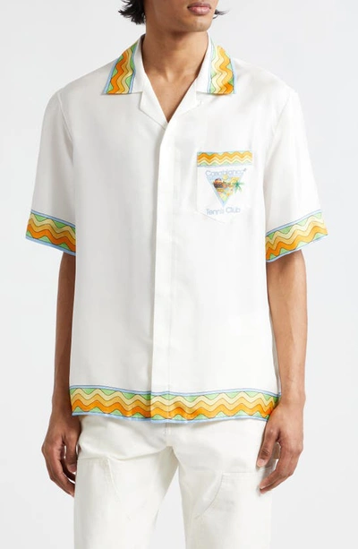 Casablanca Cuban Collar Short-sleeved Shirt In Patterned White