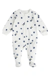 FIRSTS BY PETIT LEM BLUEBERRY PRINT ORGANIC COTTON FITTED ONE-PIECE PAJAMAS