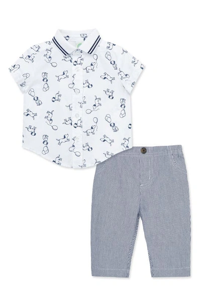 Little Me Baby Boys Puppies Button Front Shirt And Pants Set In Blue