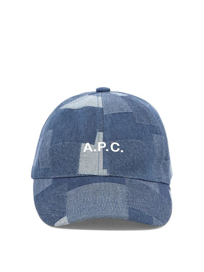 Apc A.p.c. Logo Printed Denim Baseball Cap In Ial Washed Indigo