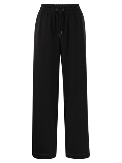Brunello Cucinelli Cotton-silk Fleece Trousers With Shiny Pocket In Nero/feather