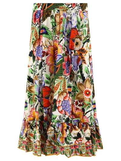 Etro Printed Cotton Ruffled Midi Skirt In Multicolour