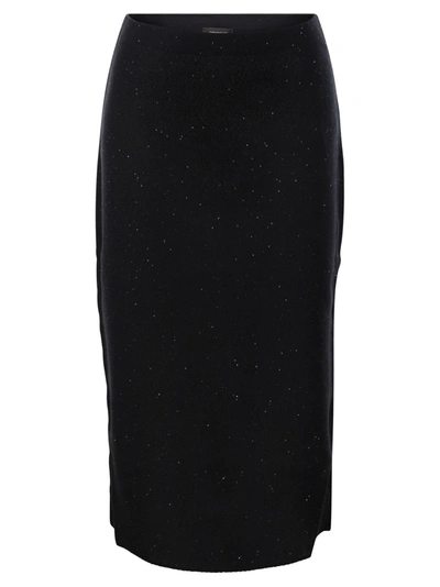 Fabiana Filippi Cotton And Linen Pencil Skirt With Micro Sequins In Black