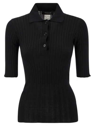Fabiana Filippi Silk And Cotton Blend Polo Shirt In Black