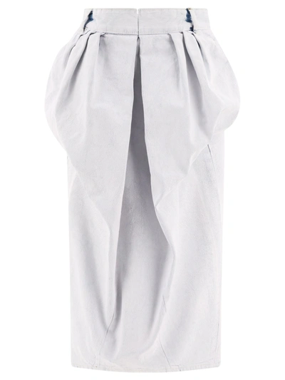 Maison Margiela White Gathered Denim Midi Skirt