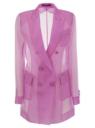 Max Mara Negrar Silk Organza Double Breast Jacket In Pink