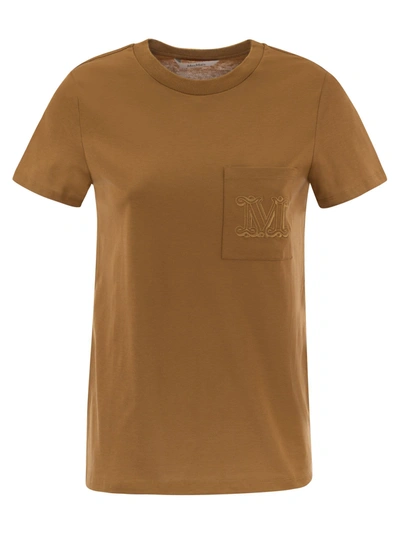 Max Mara Valido Logo T-shirt With Pocket In Leather Brown