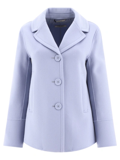 Max Mara S "moon" Single Breasted Wool Pea Coat In Blue